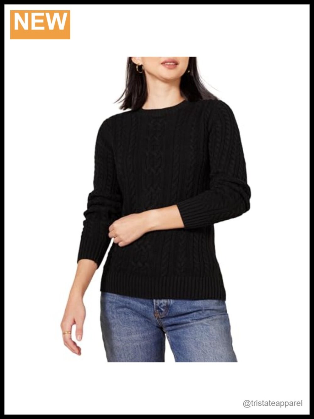 Women's Cable Knit Crewneck Sweater Soft Cotton Pullover Long Sleeve